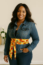 Reversible Sunflower Obi Belt: Handmade Cotton Wrap Waist Sash