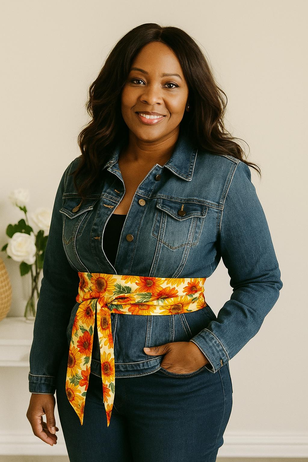 Reversible Sunflower Obi Belt: Handmade Cotton Wrap Waist Sash