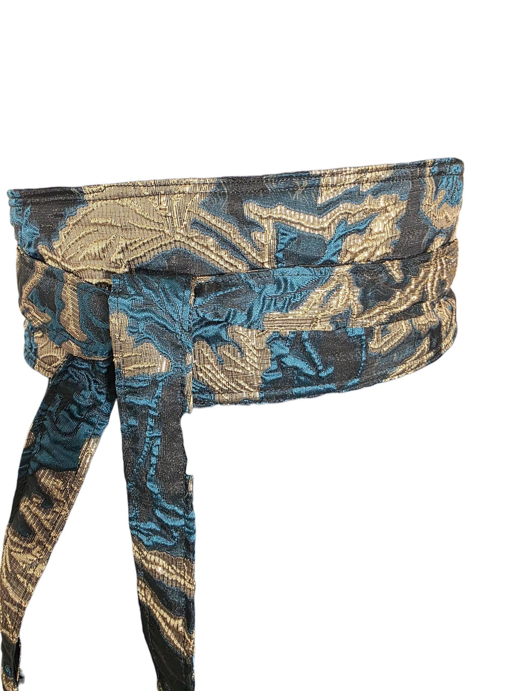 Handcrafted Lace Satin Headband Obi Belt Set | Teal Gold Statement Knot Accessories