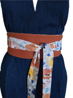 Reversible Floral Watercolor Obi Belt: Handmade Cotton Wrap Belt