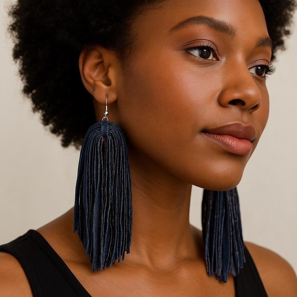 handmade  Denim  Fringe Earrings – Handmade Statement Jean Tassel Earrings | Lightweight, Boho, denim fabric