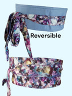 Handmade Reversible Obi Belt: Gemstone Print Cotton Wrap