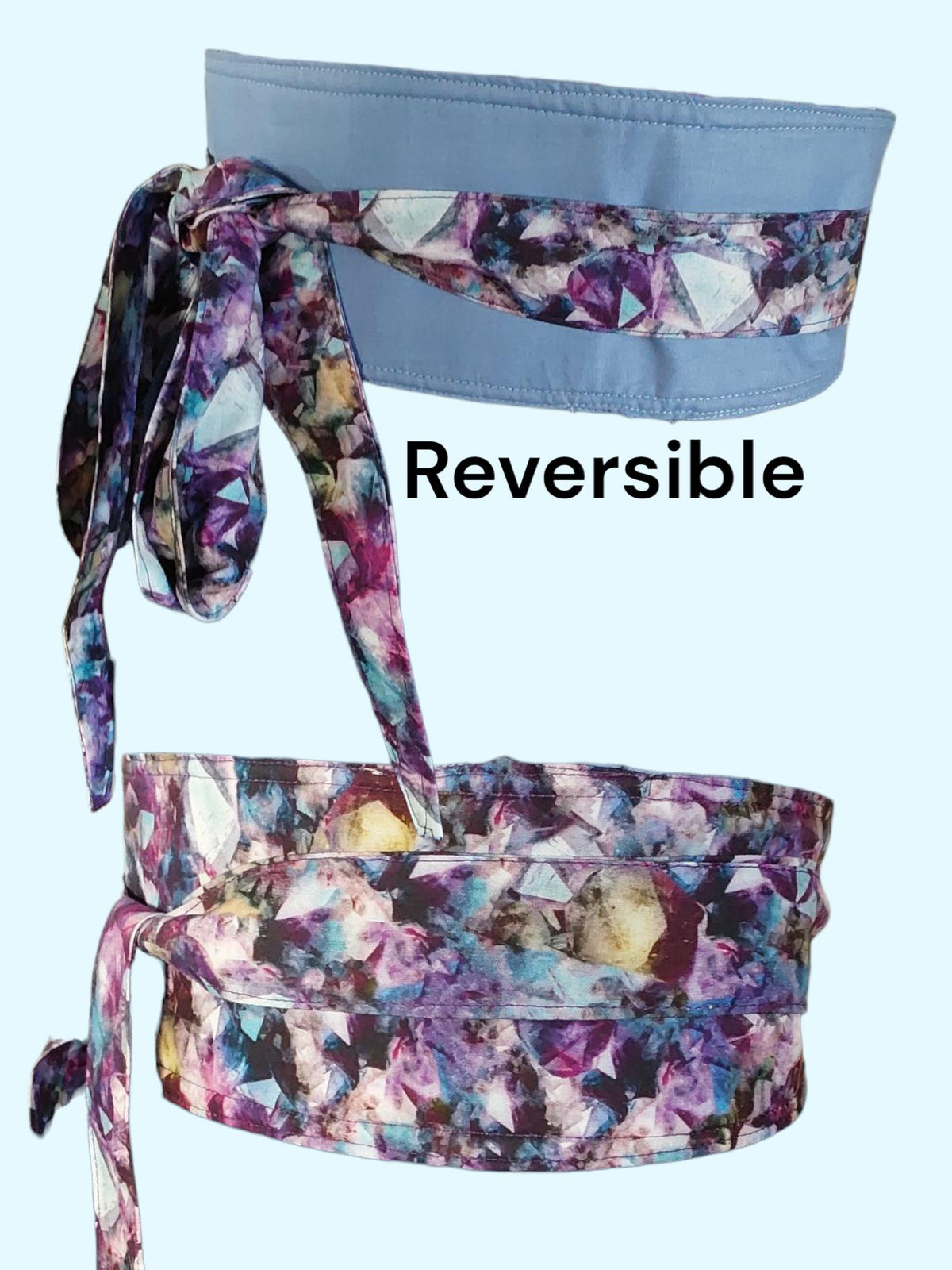 Handmade Reversible Obi Belt: Gemstone Print Cotton Wrap