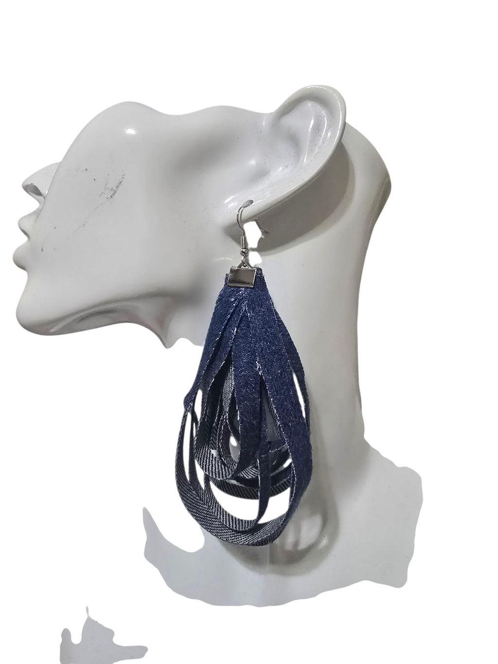 Handmade Layered Denim Necklace and Earring Set, Eco-Friendly Statement Jewelry