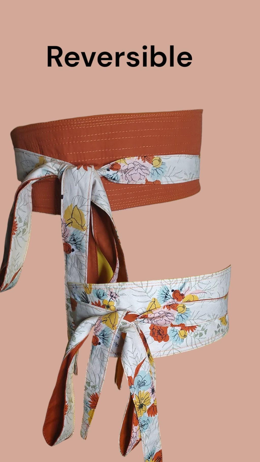 Handmade Reversible Obi Belt: Floral & Yellow Wrap Waist Belt