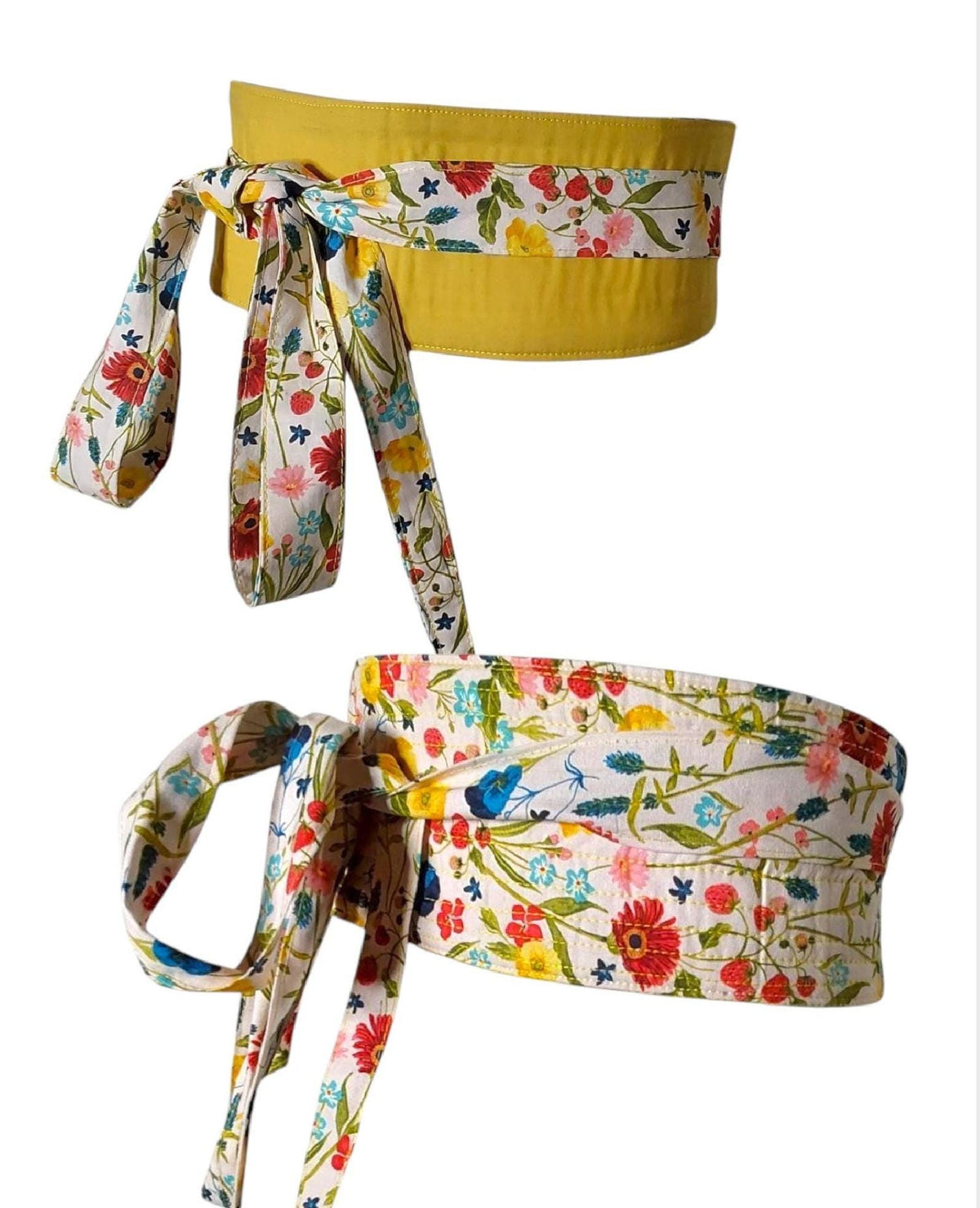 Reversible Floral Obi Belt: Handmade Cotton Wrap Waist Tie”