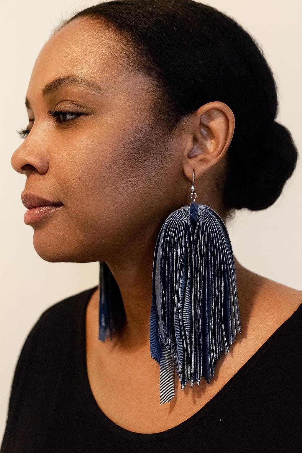handmade  Denim  Fringe Earrings – Handmade Statement Jean Tassel Earrings | Lightweight, Boho, denim fabric